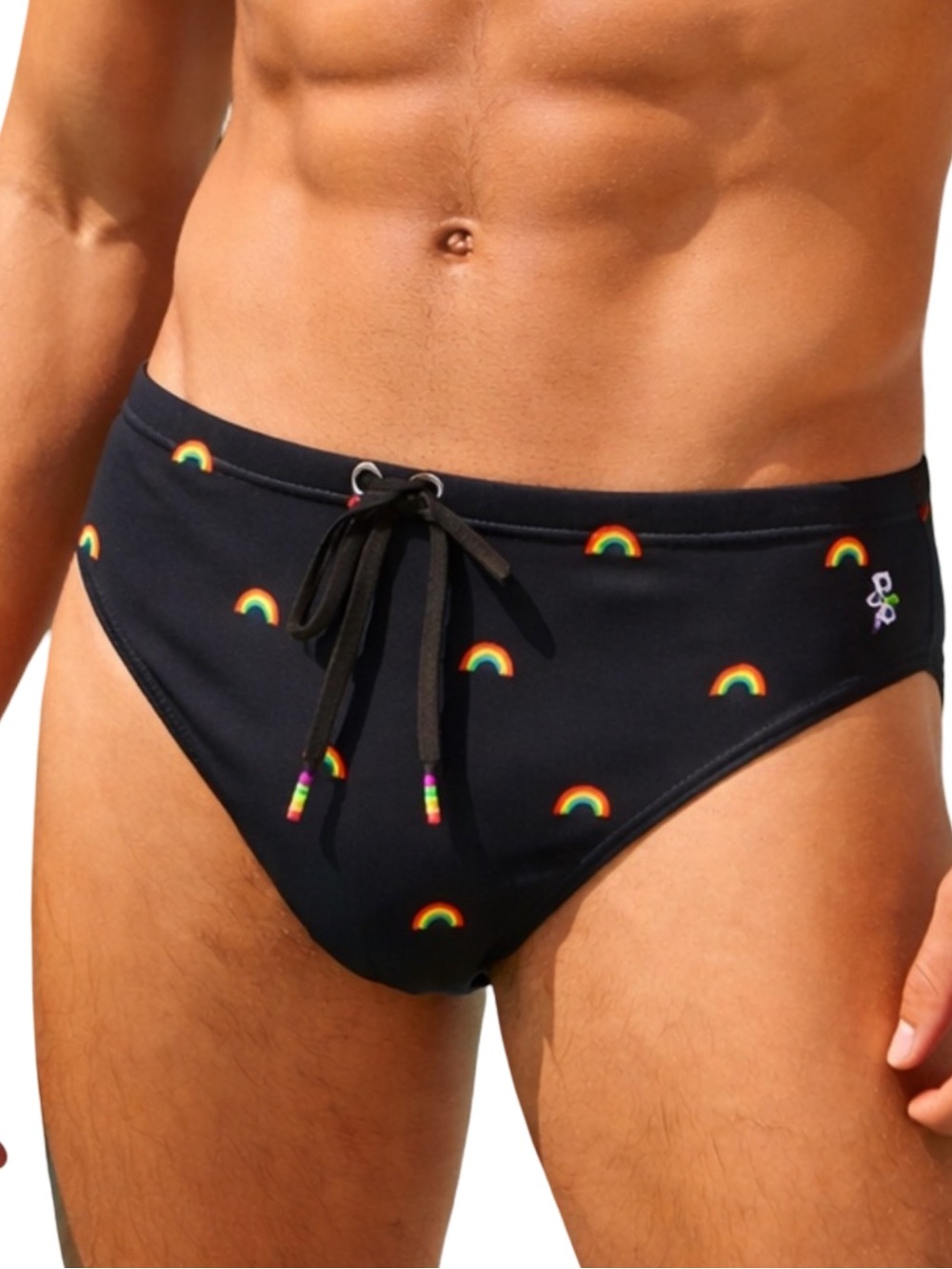 Original Penguin Rainbow Swim Briefs Men’s Large Black Drawstring